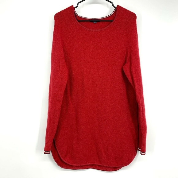 Tommy Hilfiger Sweaters - Tommy Hilfiger Sweater Tunic Womens Medium Red Boucle Knit Pullover Curved Hem